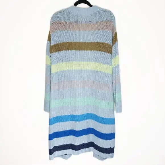 Lisa Todd Sand Sweeper Aqua Combo Striped Knit Long Open Cardigan Duster Sweater - Picture 8 of 11